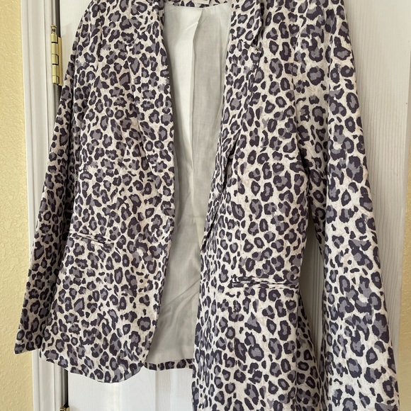 Rachael Zoe linen Blend Cream & Grey Leopard Print Blazer Size M - Picture 5 of 7